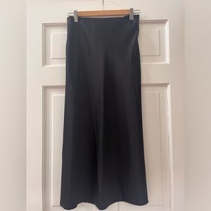 Black satin midi skirt